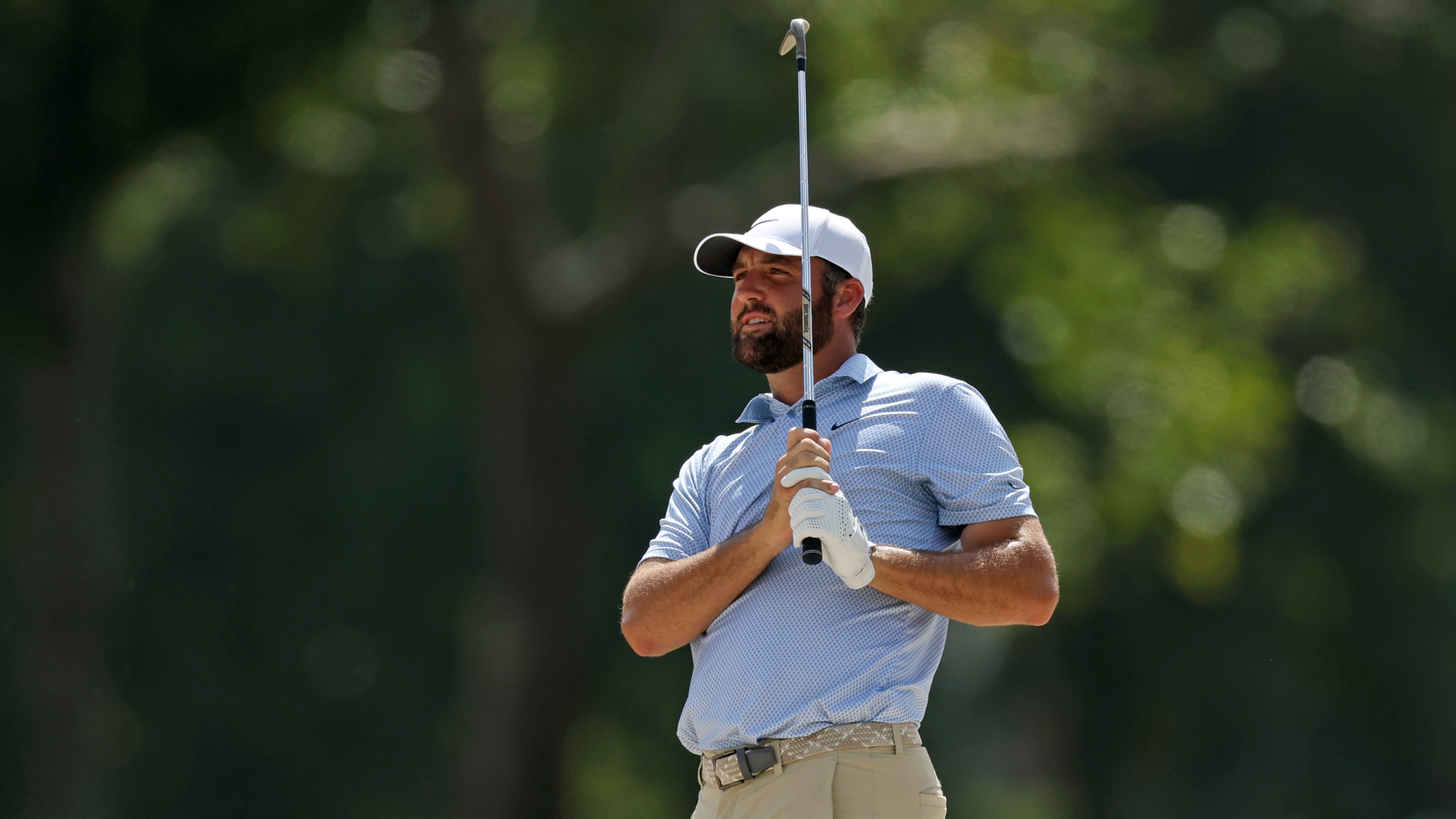 Scottie Scheffler of the United States plays a second shot on the 13th hole during the final round of the FedEx St. Jude Championship 2026