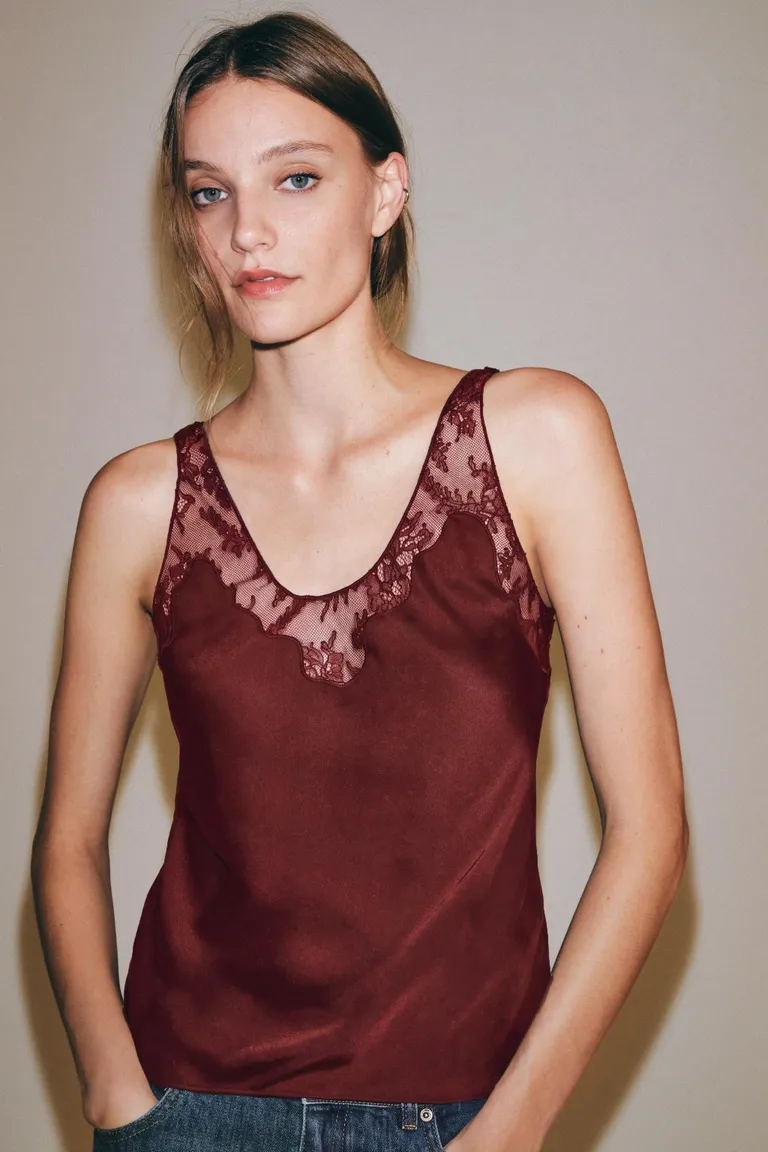 ZARA, Zw Collection Lace Camisole Top - Russet