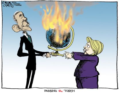 &nbsp;Political cartoon U.S. Obama passing off the torch