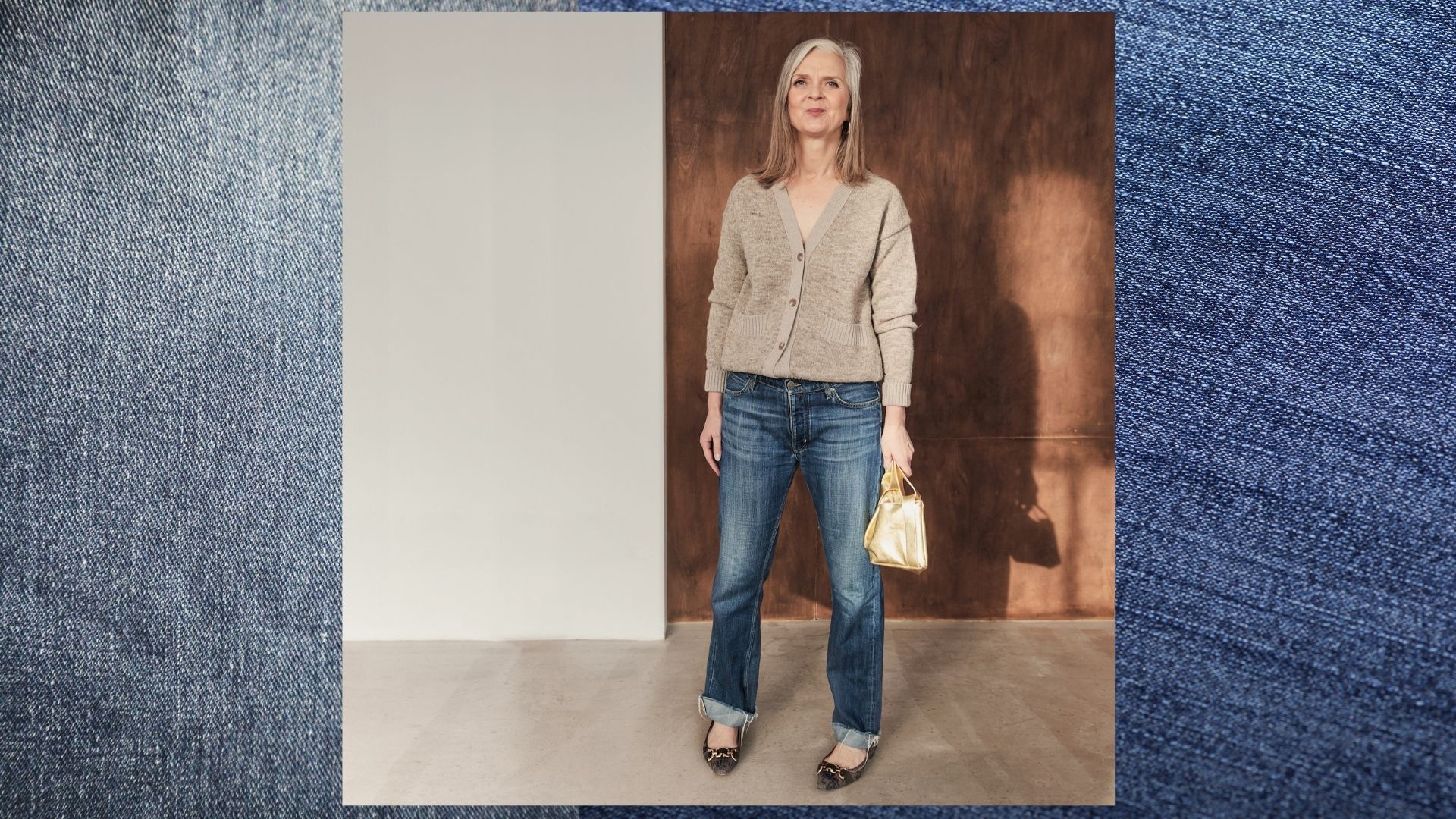 Fashion columnist Alyson Walsh wearing denim jeans