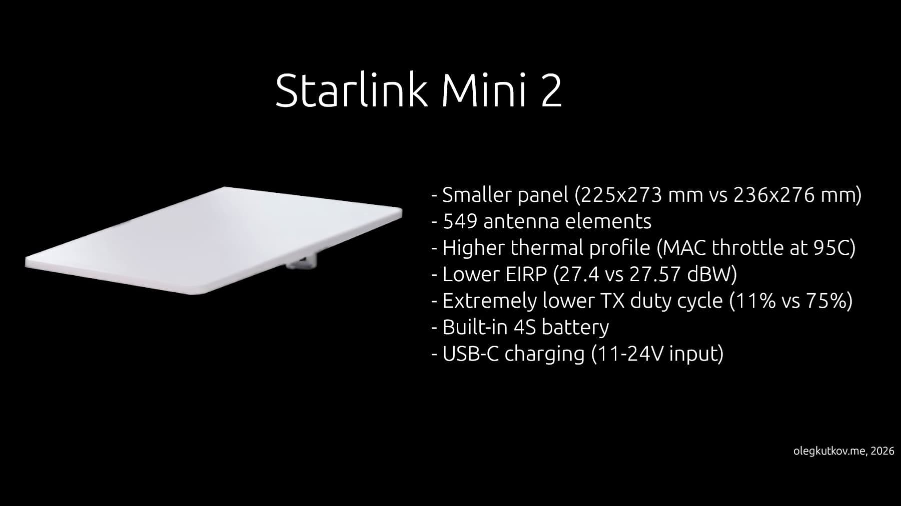 An infographic listed rumored specs for the Starlink Mini 2 satellite dish.