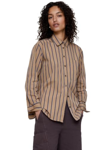 Banana Republic Women's the Oversized Shirt Navy/tan Stripe M