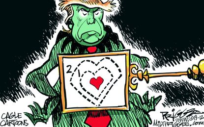 Political Cartoon U.S. Trump Grinch Heart Two Sizes Too Small