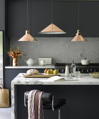 A trio of kitchen lighting ideas by Pooky using Thea Pendant, smaller Cookie light and Dexter pendant light
