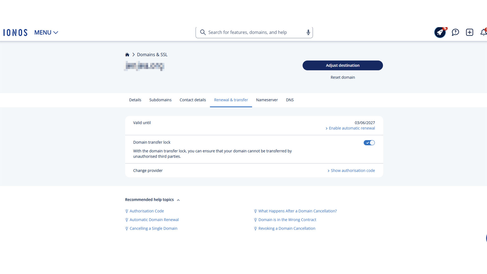 Ionos dashboard