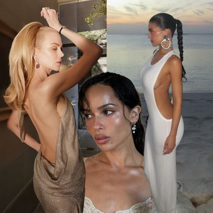 three women including nicole kidman, zoe kravitz, and kylie jenner each wearing a different ponytail hairstyle