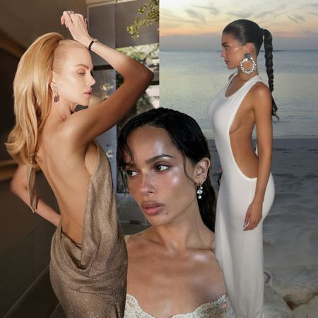 three women including nicole kidman, zoe kravitz, and kylie jenner each wearing a different ponytail hairstyle