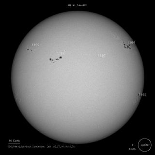 SOHO spacecraft viewed these sunspots on March 7, 2011.