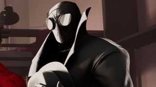 Into The Spider-Verse Spider-Man Noir holding his hat against his chest