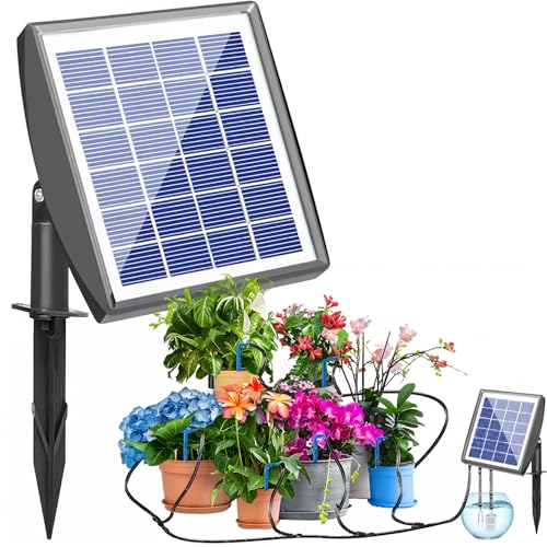 Risingup 49ft Solar Drip Irrigation System, Auto Plant Watering Kit With Anti-Siphoning Device 750ml/min Flow With 2200mah Battery, for 15 Potted Plants Outdoor Garden, Patio, Balcony, Greenhouse