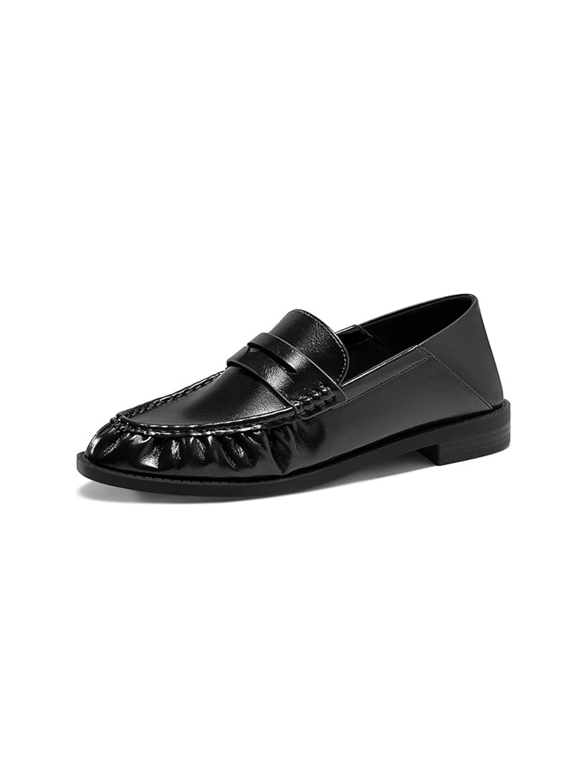 Coutgo Penny Loafers for Women Comfortable Slip on Shoes Collapsible Heel Closed Toe Dressy Casual Work Flats, Black, Size 10