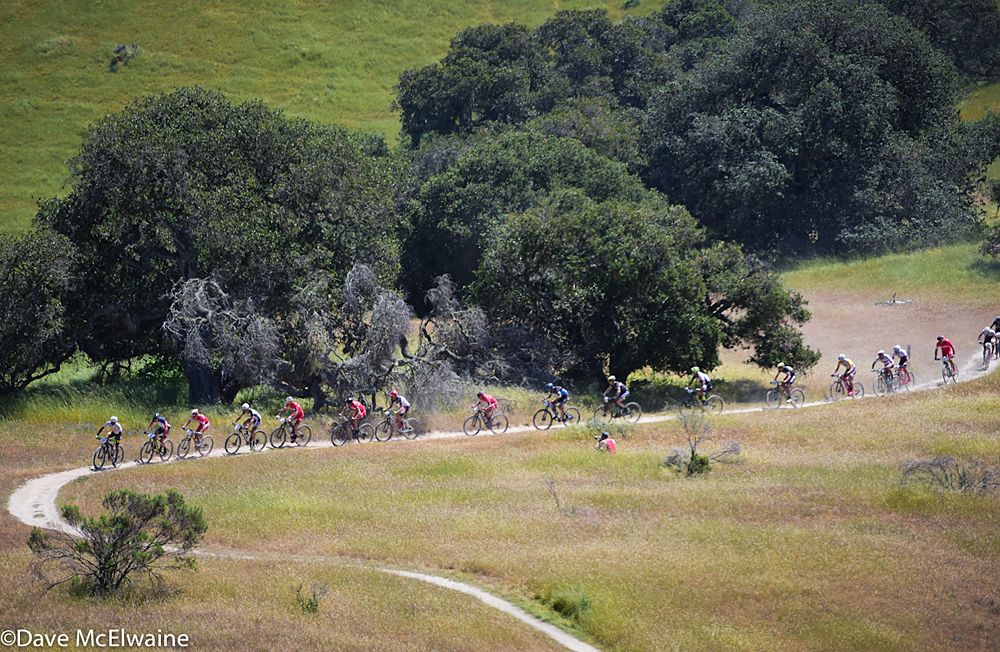 A huge group stayed together throughout lap one of the two-lap race