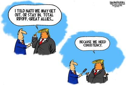 Political Cartoon U.S. Trump NATO inconsistency