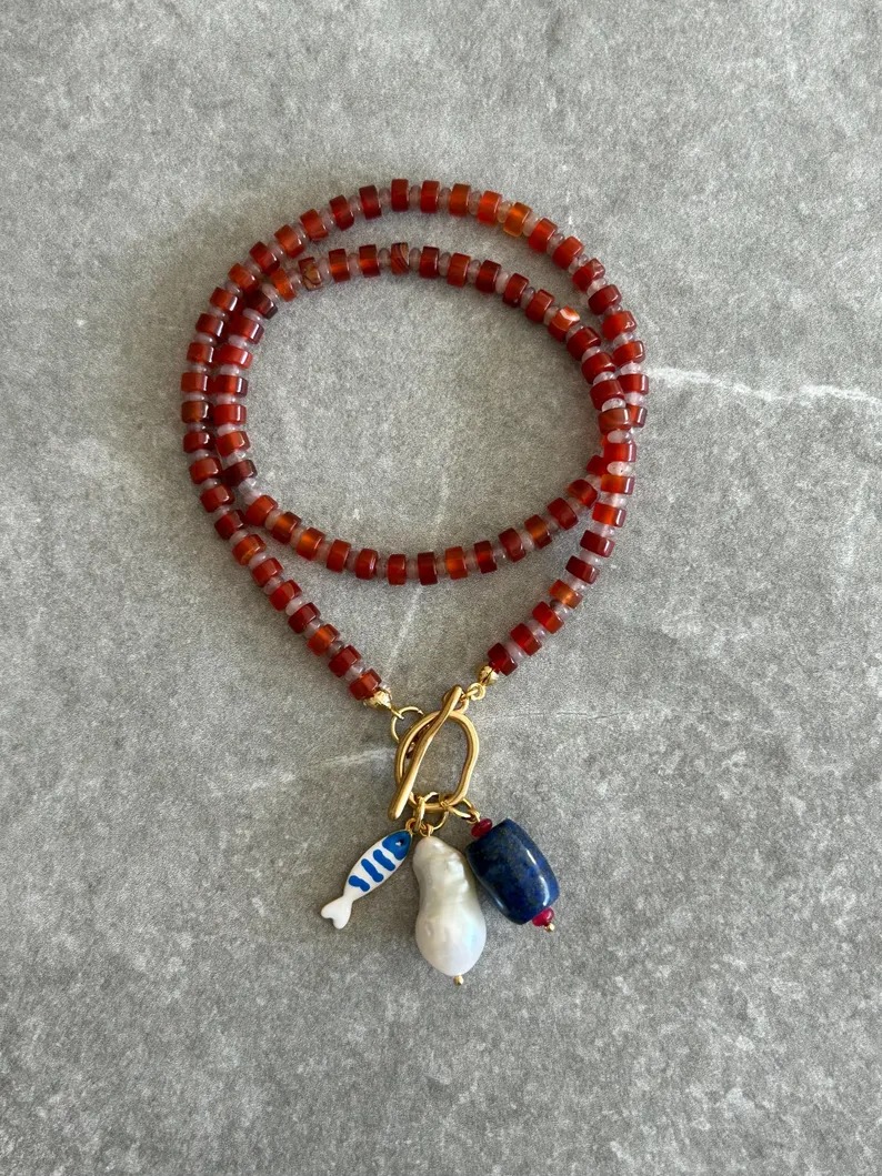 IJdesignBoutique, Genuine Agate Gemstone Beaded Necklace