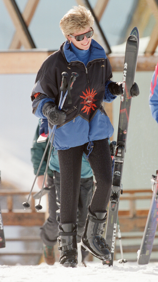 The Princess of Wales, Princess Diana, on he ski holiday to Lech, Austria. The Princess enjoyed her skiing holiday with her sons Prince William and Prince Harry