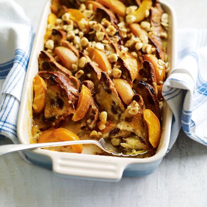 Fruit Bread and Butter Pudding with Apricot-woman and home