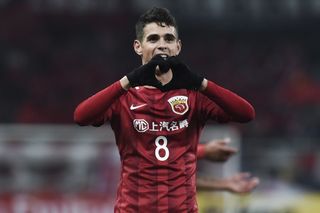 Oscar celebrates a goal for Shanghai SIPG for Western Sydney in February 2017.