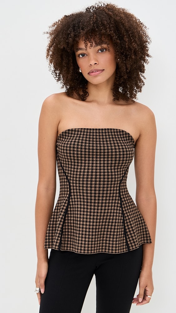 Le Bop Gingham Strapless Peplum Top