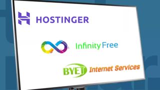 Best free web hosting: Hostinger, InfinityFree and Byethost logo on a computer screen