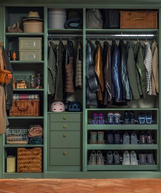 mudroom with coats and shoes