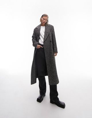 Topshop herringbone wool-blend formal coat in monochrome