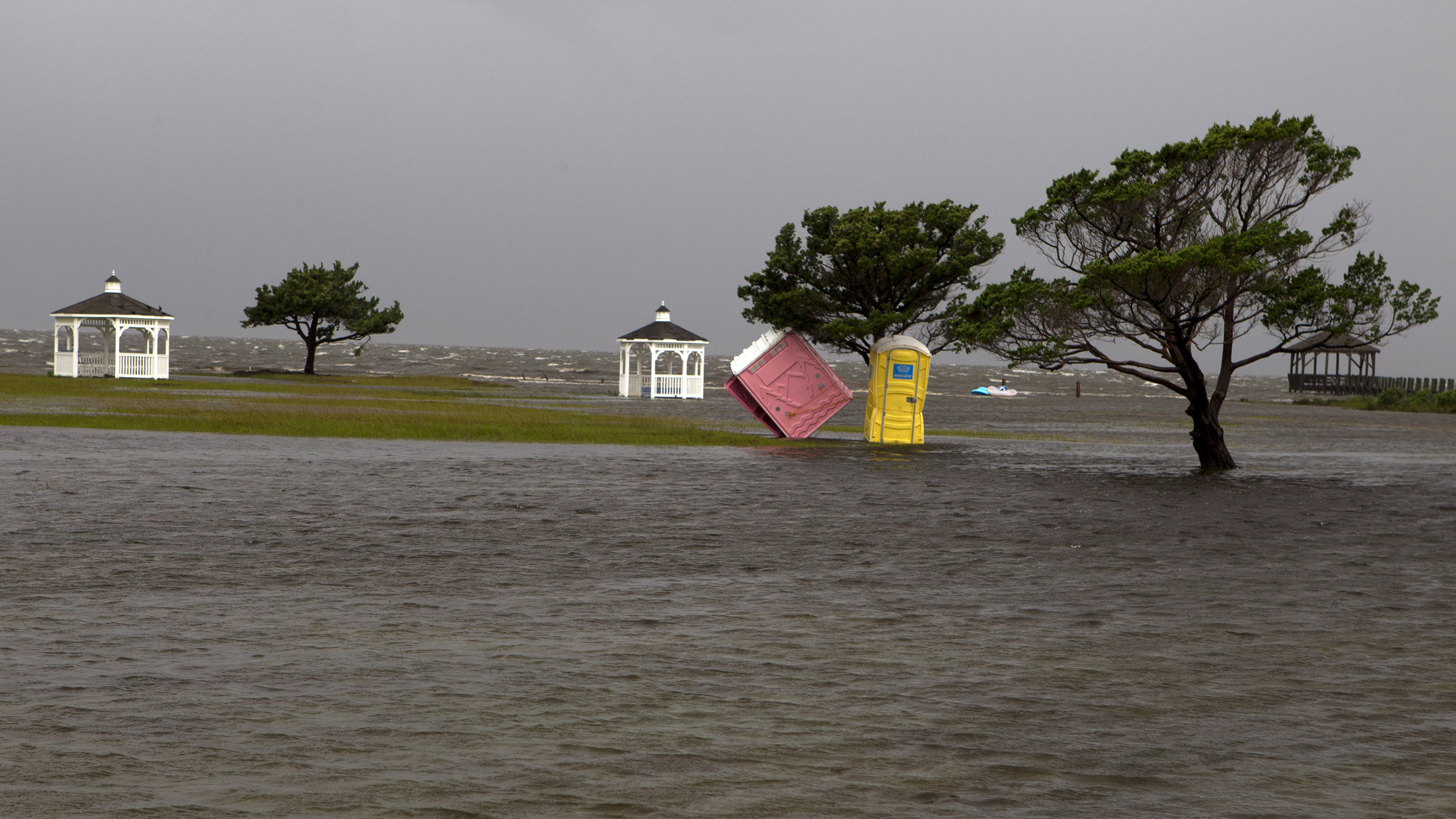 A flooded park is seen in Rodanthe as Hurricane Dorian hits Cape Hatteras in North Carolina on Sept. 6, 2019.