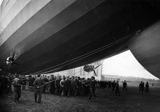 The first flight of the airship Hindenburg, LZ 129, on March 4, 1936. A round trip to New Jersey a few months later took just over four and a half days.