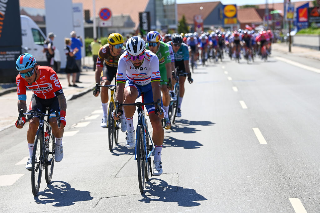 NYBORG DENMARK JULY 02 LR Caleb Ewan of Australia and Team Lotto Soudal and Peter Sagan of Slovakia and Team Total Energies compete during the 109th Tour de France 2022 Stage 2 a 2022km stage from Roskilde to Nyborg TDF2022 WorldTour on July 02 2022 in Nyborg Denmark Photo by Tim de WaeleGetty Images