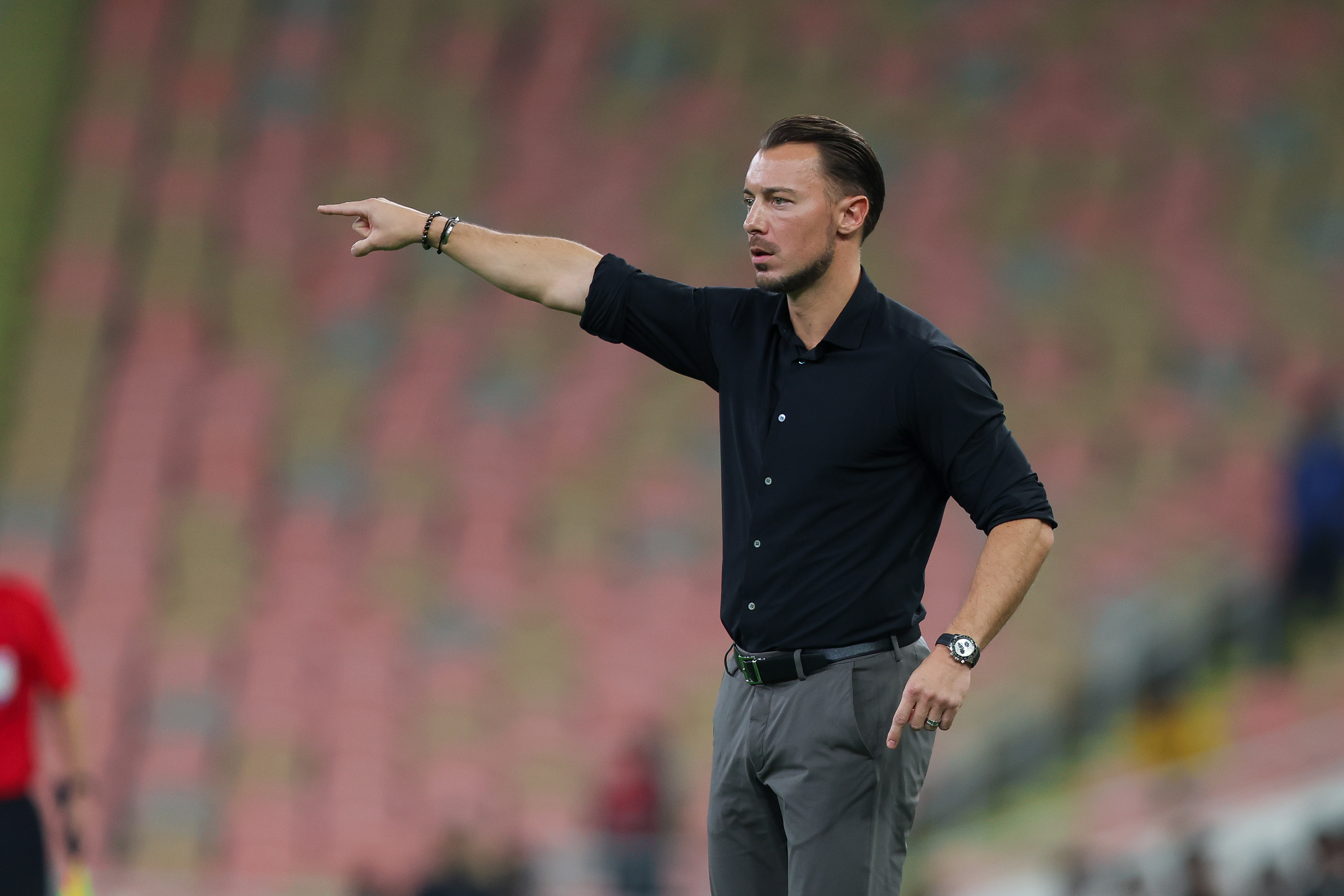 JEDDAH, SAUDI ARABIA - OCTOBER 20: Matthias Jaissle coach of Al Ahli reacts during the AFC Champions League Elite match between Al Ahli and Al Gharafa at King Abdullah Sport City Stadium on October 20, 2025 in Jeddah, Saudi Arabia. (Photo by Yasser Bakhsh/Getty Images)