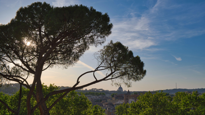 View overlooking the city of Rome from the Giardino degli Aranci in early summer