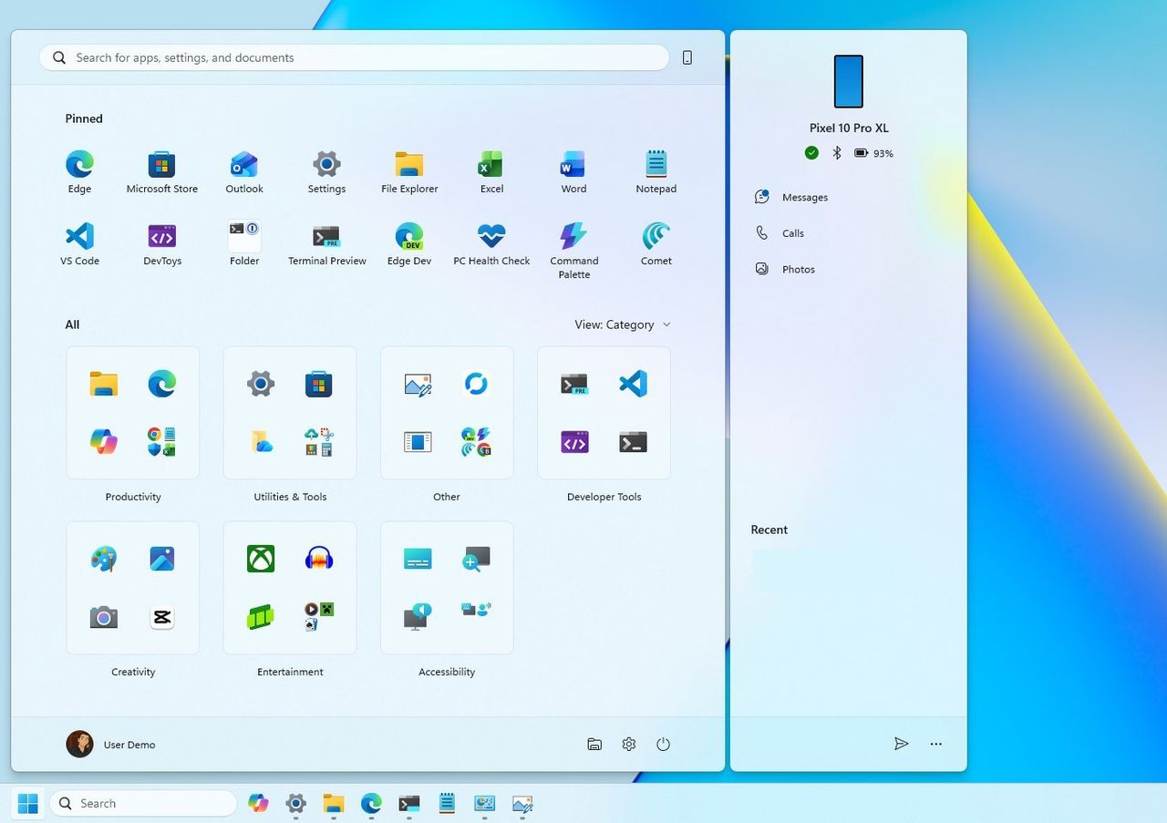 Start menu sidebar