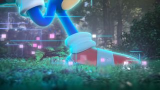 Sonic's feet surrounded by digital effects, from a teaser for a forthcoming Sonic game
