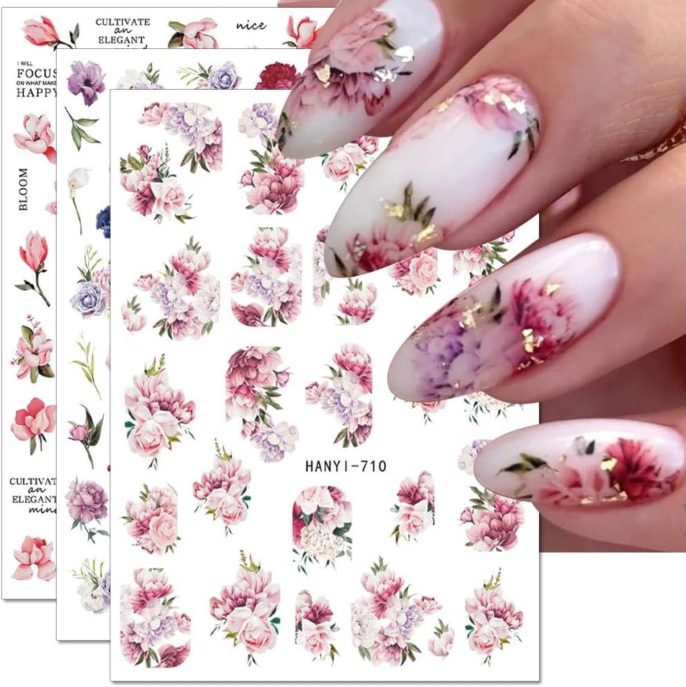 Dornail 8 Sheets 3d Flower Nail Stickers - Spring &amp;amp; Summer Colorful Floral Nail Art Stickers With Blooming Florals &amp;amp; Leaf Designs for Diy Nail Decorations