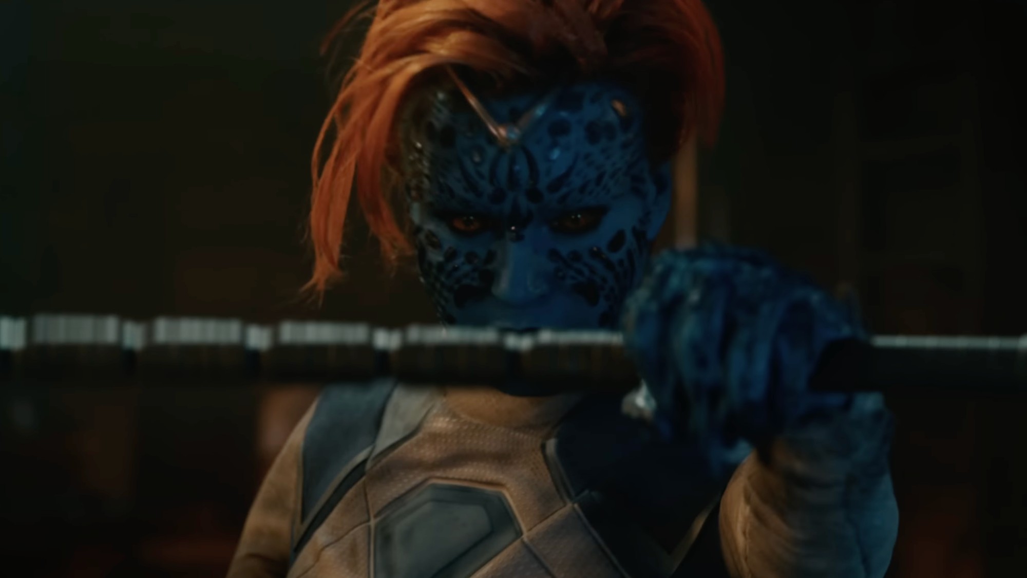 Mystique getting ready to transform.