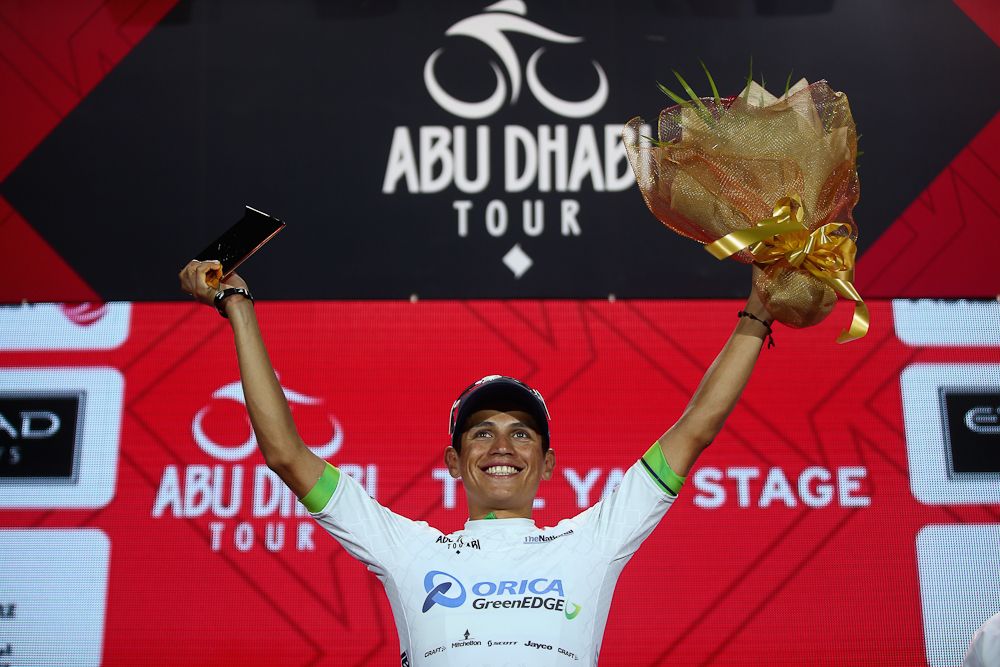 Esteban Chaves in the jersey for best young rider.