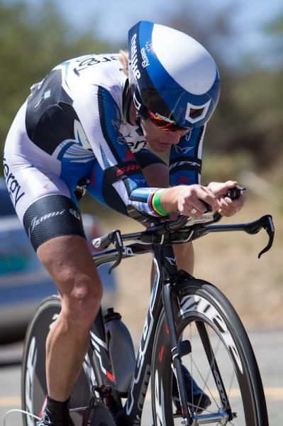 Kristin Armstrong (Exergy) putting in a fast time.