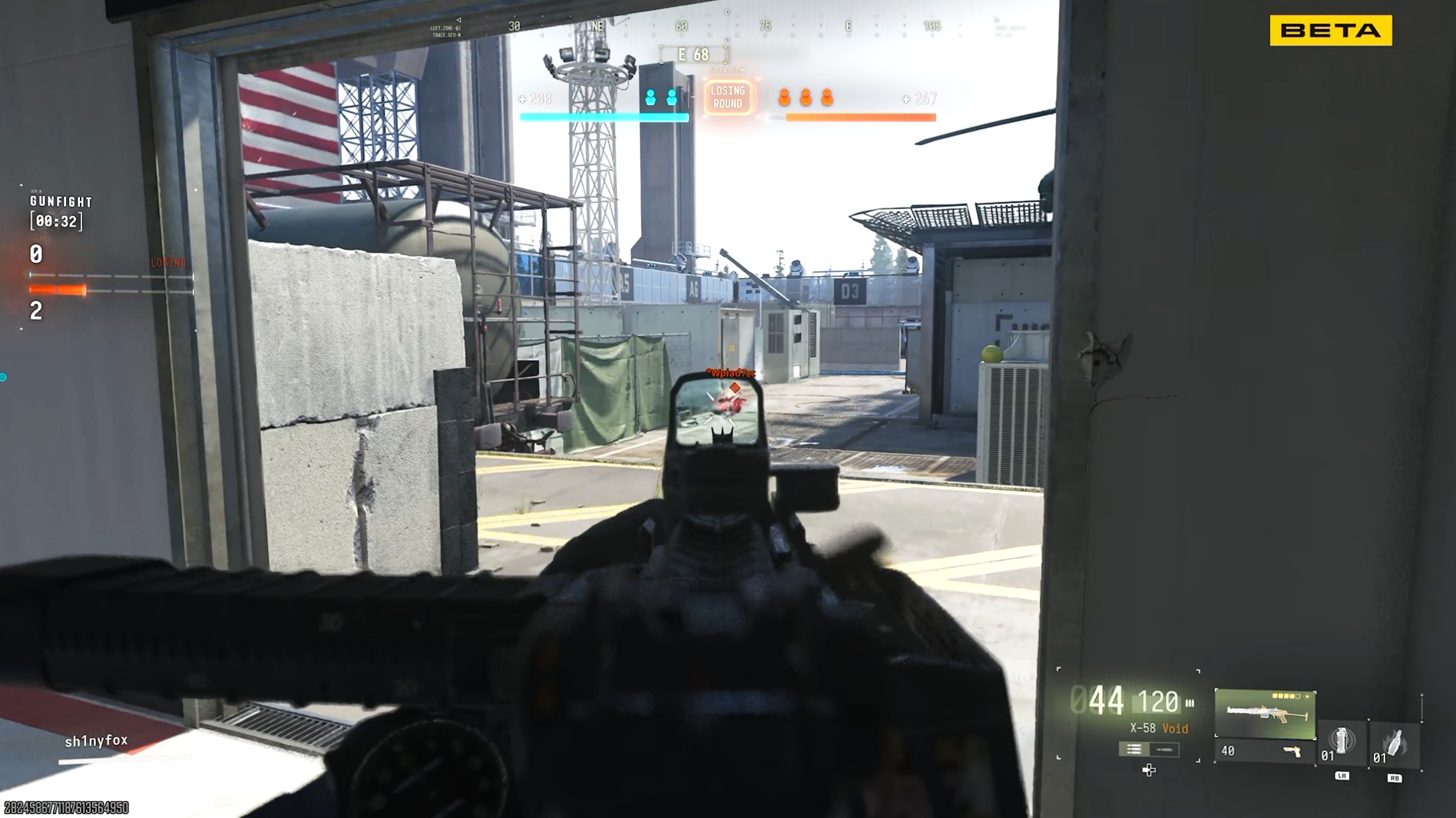 A screenshot from a 3v3 Gunfight match in the Call of Duty: Modern Warfare 4 beta