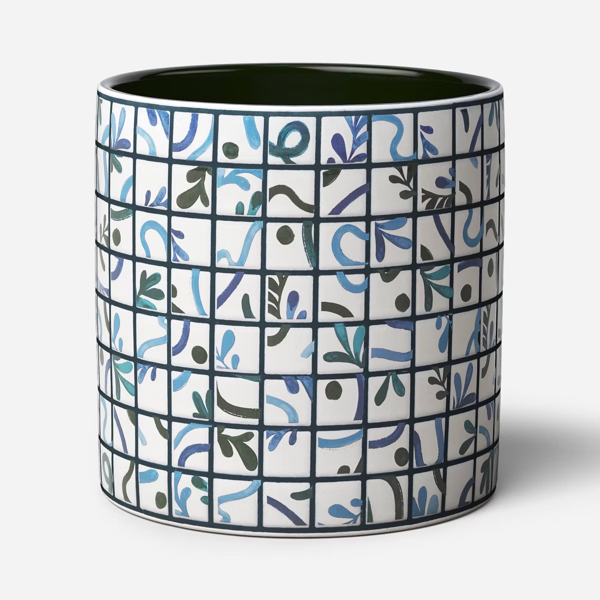 White and Blue Tiled Planter