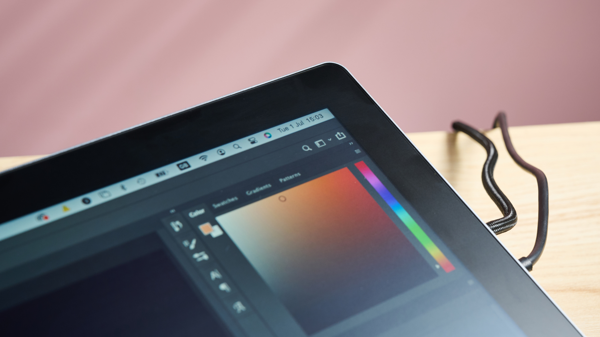 The top right of the Huion Kamvas Pro 19's screen, featuring the Adobe Photoshop color picker.