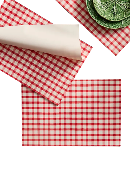 Red Gingham Paper Placemats, Set of 18