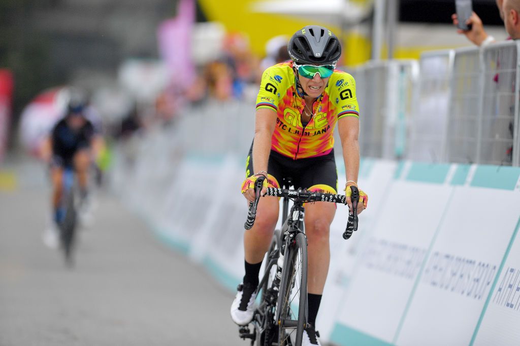 PRATO NEVOSO ITALY JULY 03 Tatiana Guderzo of Italy and Team Ale Btc Ljubljana at arrival during the 32nd Giro dItalia Internazionale Femminile 2021 Stage 2 a 1001km stage from Boves to Prato Nevoso Colle del Prel 1607m GiroDonne UCIWWT on July 03 2021 in Prato Nevoso Italy Photo by Luc ClaessenGetty Images