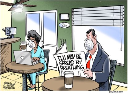 Editorial cartoon U.S. flu hysteria sick weather