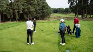 Nick Dougherty and three Golf Monthly readers on the 11th tee at Wentworth