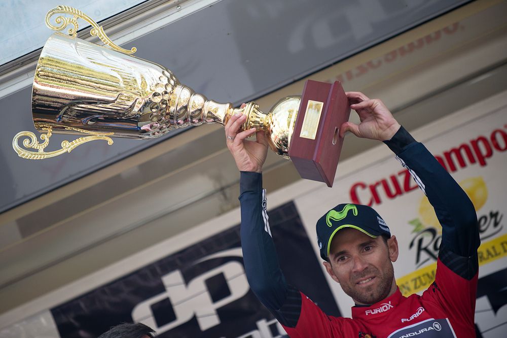 Alejandro Valverde on the Ruta del Sol podium after winning stage 1