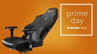 Prime Day gaming chair deals featuring a Secretlab Titan Evo 2022 on a yellow background