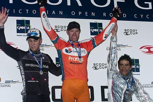 Final stage podium (l-r):Dale Scarfe (2nd,McDonagh Blake/Witness), Joel Pearson (1st,Genesys Wealth Advisers), and Harrif Saleh (3rd,Malaysian National Team).