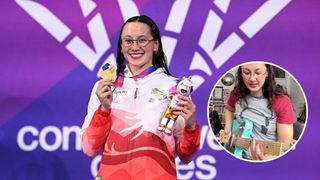 England's Alice Tai celebrates with their gold medal during the Women's 100m Backstroke S9 medal ceremony on day three of the Commonwealth Games in Glasgow, Scotland, on July 26, 2026