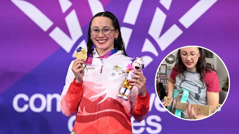 “My medal looks like a guitar pick”: Elite swimmer wins Commonwealth Games gold – then uses medal to play Megadeth