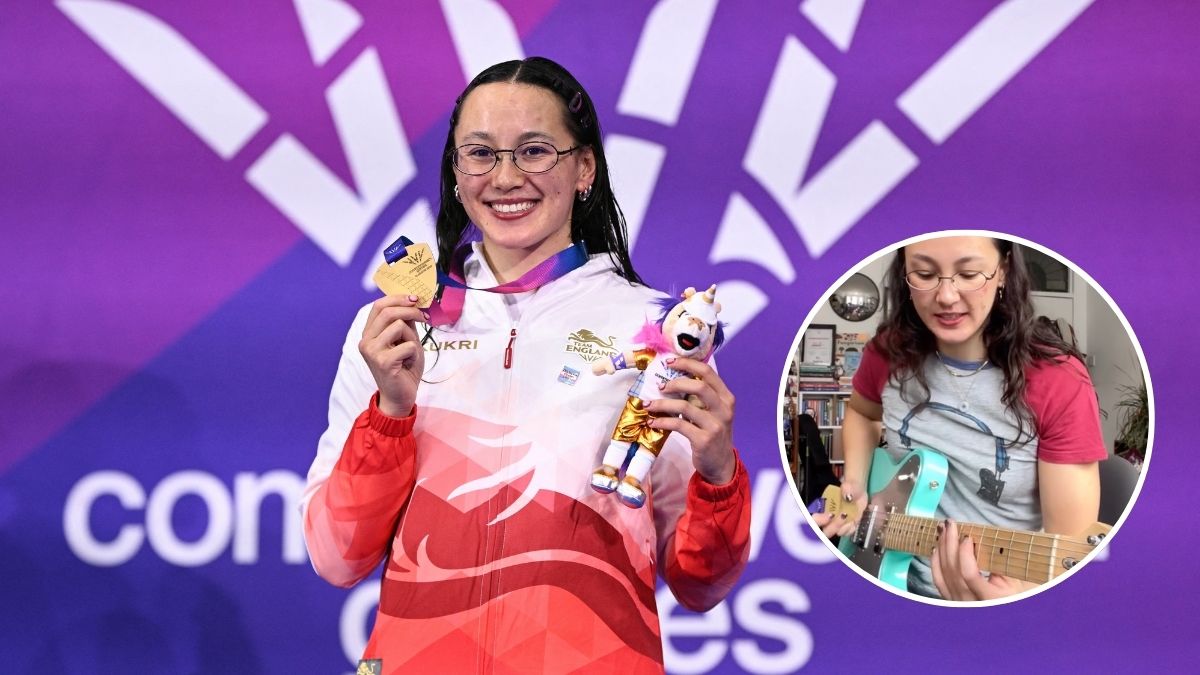 England's Alice Tai celebrates with their gold medal during the Women's 100m Backstroke S9 medal ceremony on day three of the Commonwealth Games in Glasgow, Scotland, on July 26, 2026