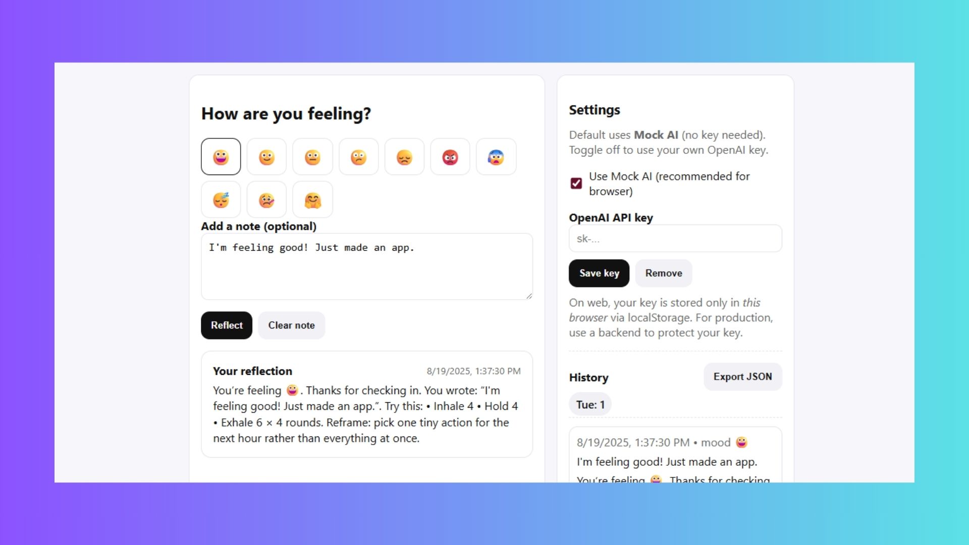 screenshot of app